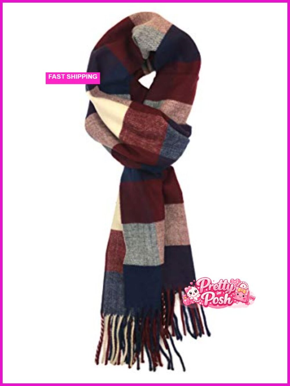 100% Acrylic Cashmere Feel Plaid Fringe Winter Scarf Shawl Wrap